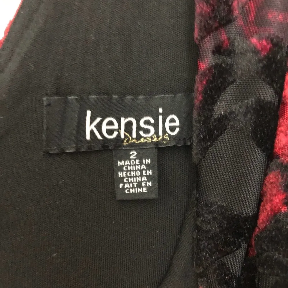 Kensie floral burnout velvet vneck flare dress black and red Size 2 - Image 6