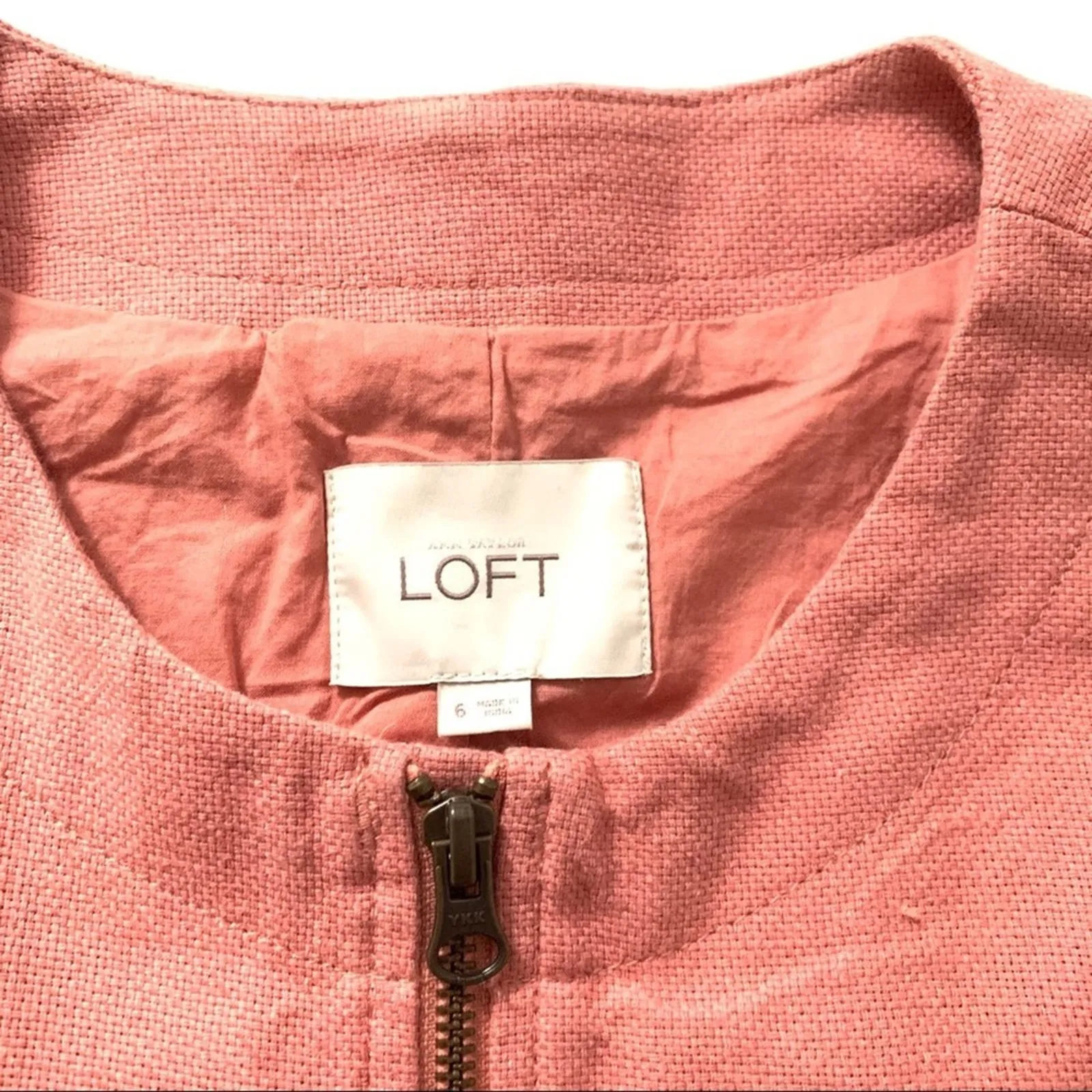 Ann Taylor Loft Linen Blend Jacket Zip Up Pink 6 - Image 7
