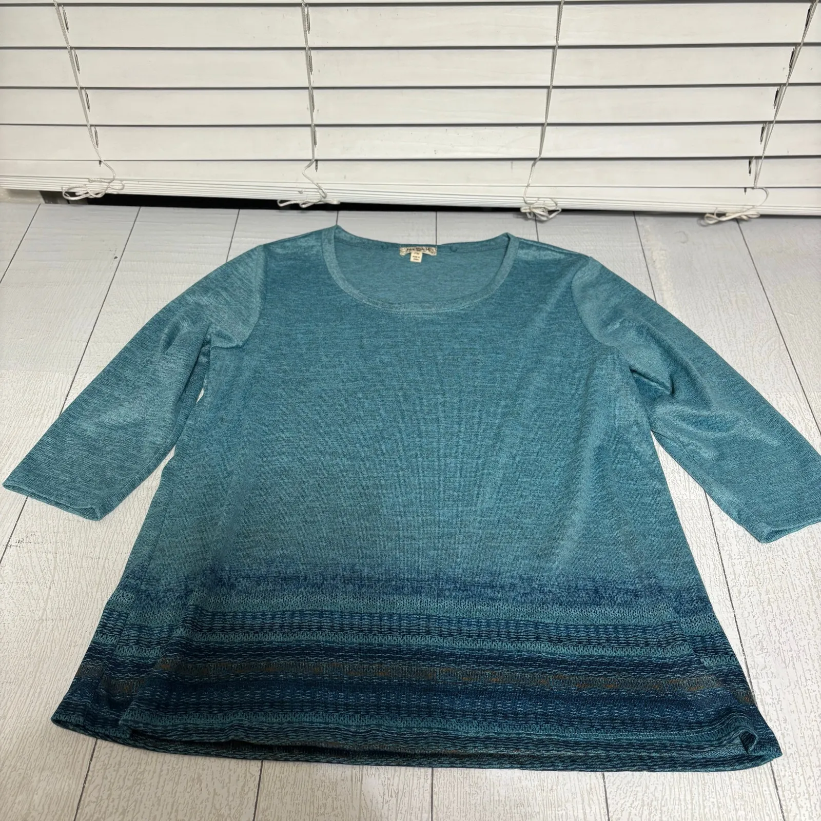 One World Blue Knit Top with Scarf Size PM - Image 3