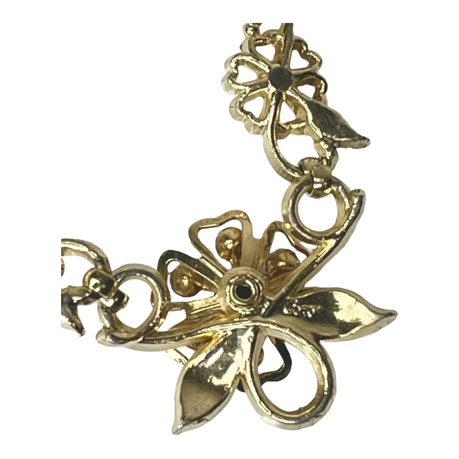 Coro Necklace Gold Pastel Rhinestone Flower 16” Bar Link Chain Multi Color Vtg - Image 3