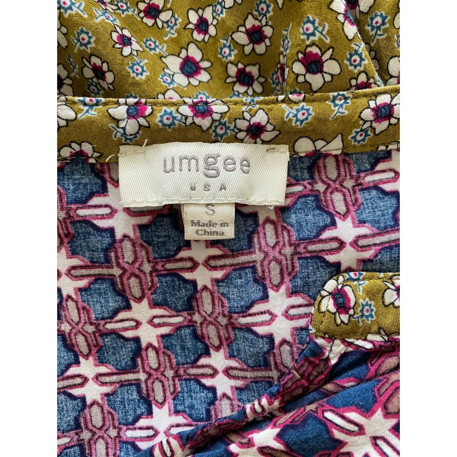 Umgee Floral Boho High Low 3/4 Sleeve Lightweight Lace Trim Flowy Dress Sz S - Image 5