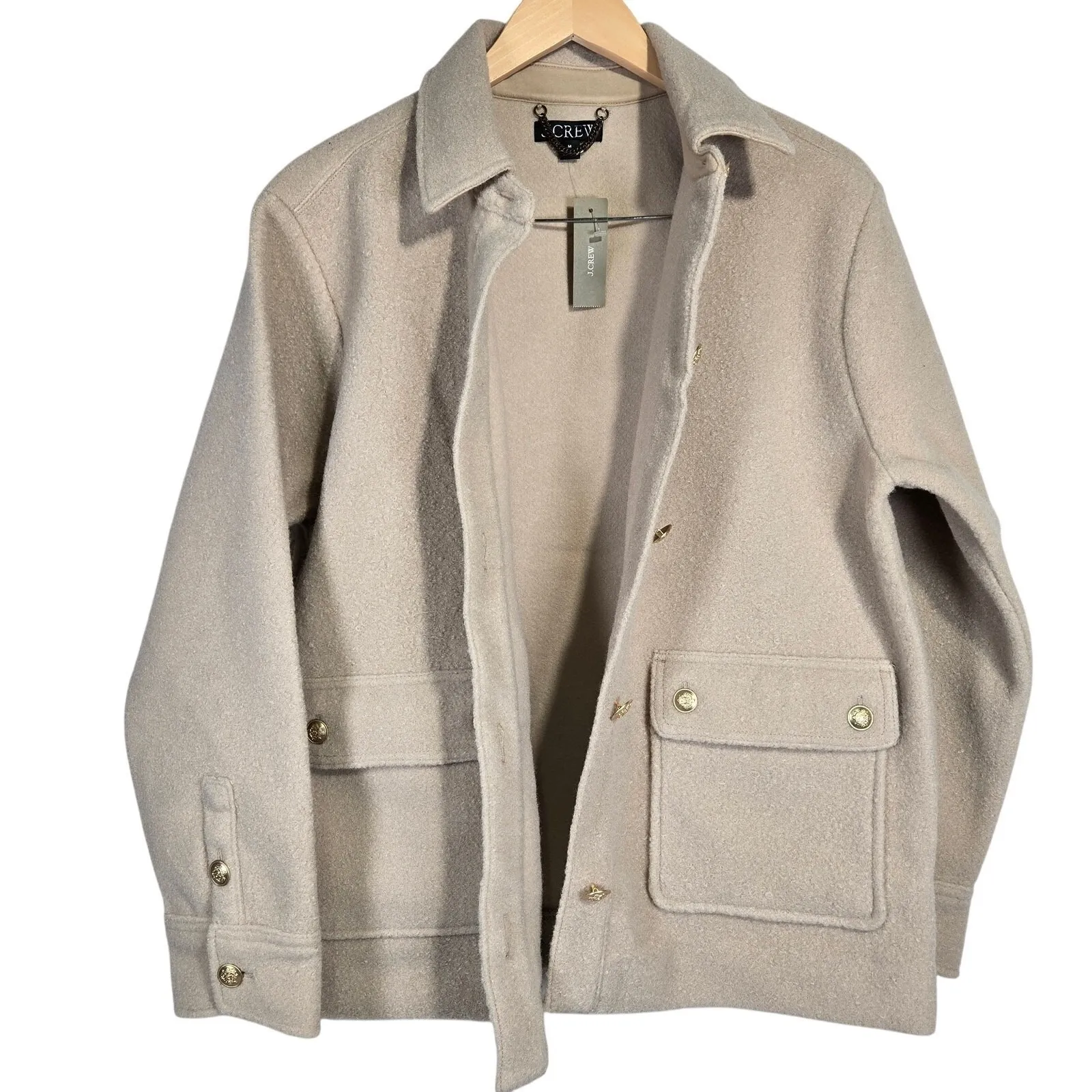 J. Crew Boucle shirt-jacket in Sandstone‎ M NWT CF098 - Image 3