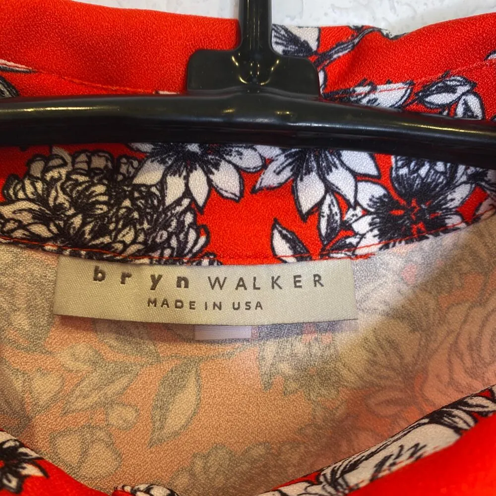 Bryn Walker Orange Red Floral Pants Set Button Down Blouse Crop Pants EUC Sz S/M - Image 5