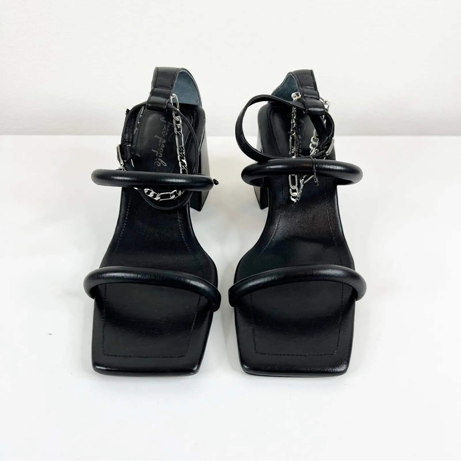 NWT‎ Free People Parker Leather Chain Detail Heeled Sandal 11 Black - Image 2