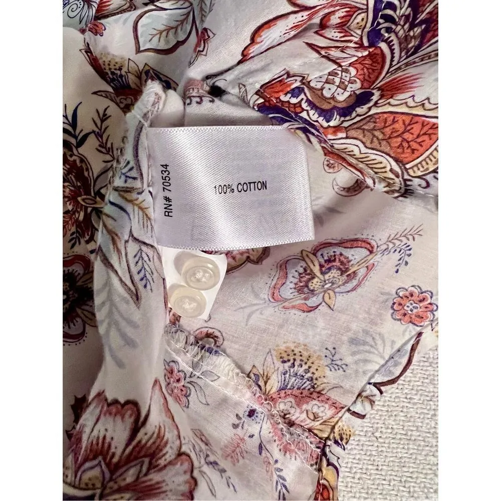 Orvis Shirt Womens 12 Ivory Floral Button Up Long Sleeve Collar Outdoorsy - Image 11