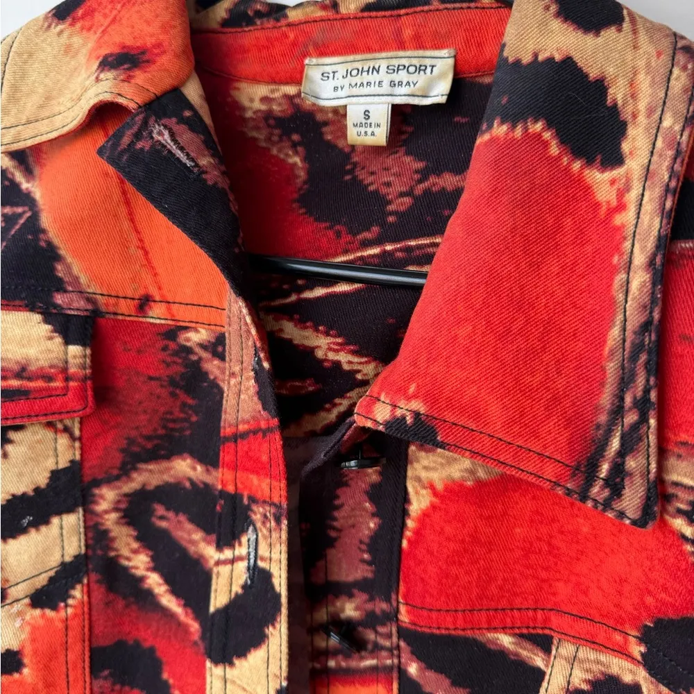 St. John Cropped red animal print jacket S - Image 2