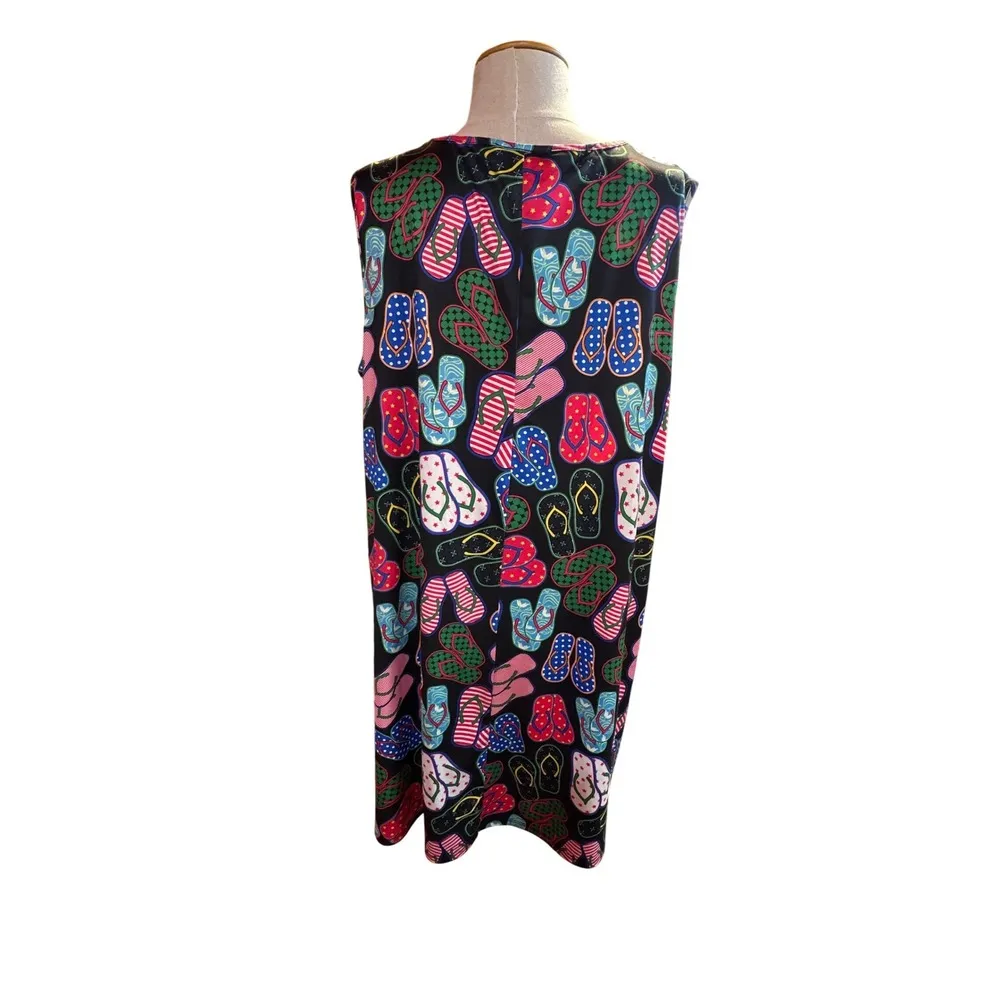 Dress Works Sleeveless Tank Dress Colorful Flip Flops Print XL Black - Image 2