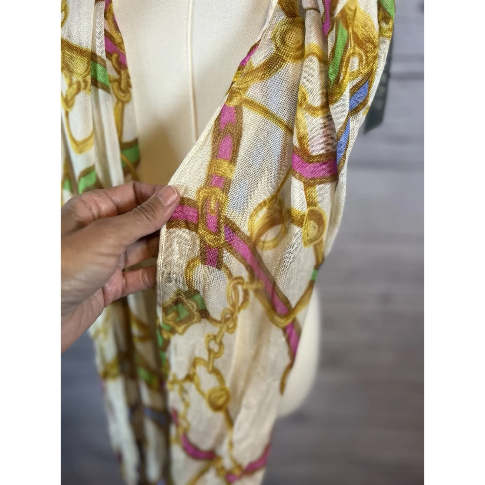 NWT Lauren Ralph Lauren Infinity Loop Scarf Cream Multicolor Chain Print - Image 4