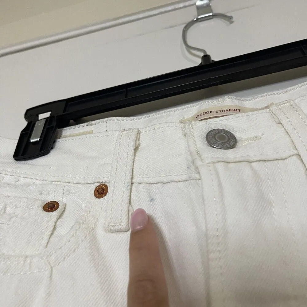 LEVI'S Strauss Off white ivory High rise wedgie straight jeans size US 27 - Image 4