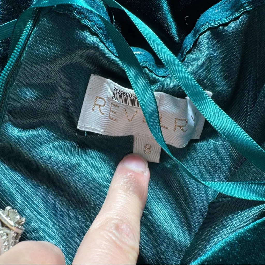 Revelry Bardot Velvet Emerald Green Dress Size 8 - Image 4