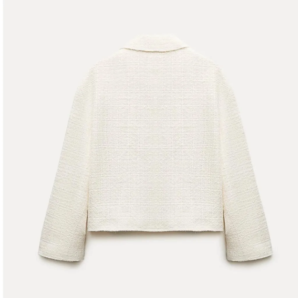 NWT ZARA Mettallic Boxy Textured Oversized Blazer White Bloggers Face - Image 7