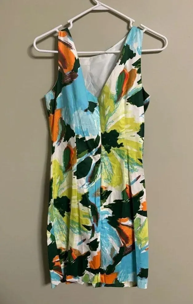 London Times Watercolor Print Ruched Wrap Dress Size 10 Sheath Sleeveless - Image 2