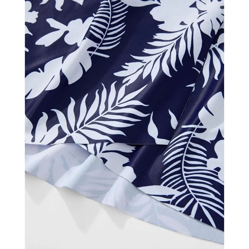 Tropical Navy Blue Tankini Two-Piece Ruffle High Waisted Swimsuit Floral LARGE - Image 7