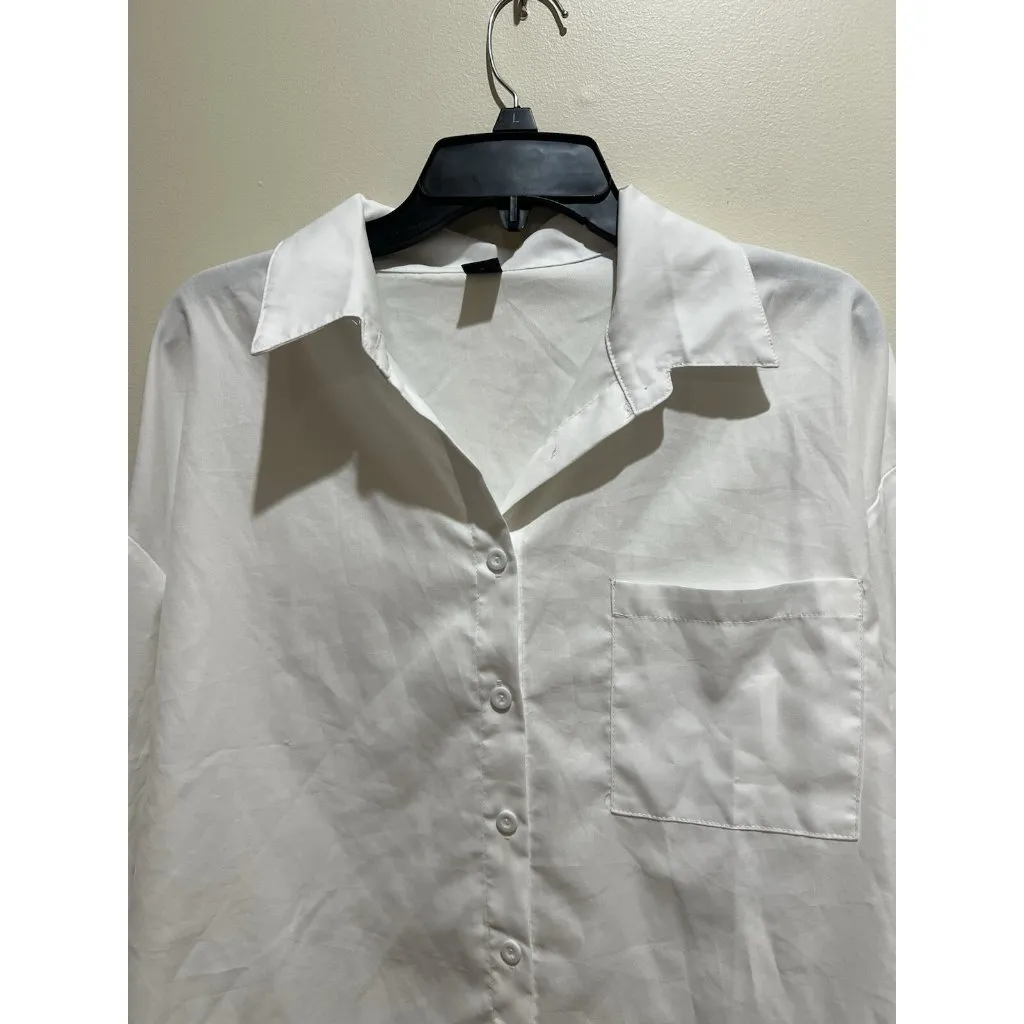 Shein Oversized Button Up White Top ~ Size Medium - Image 3
