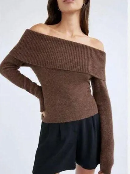 Babaton Sweater Womens X Small Brown Bustle Off Shoulder Knit Wool Blend Aritzia - Image 1