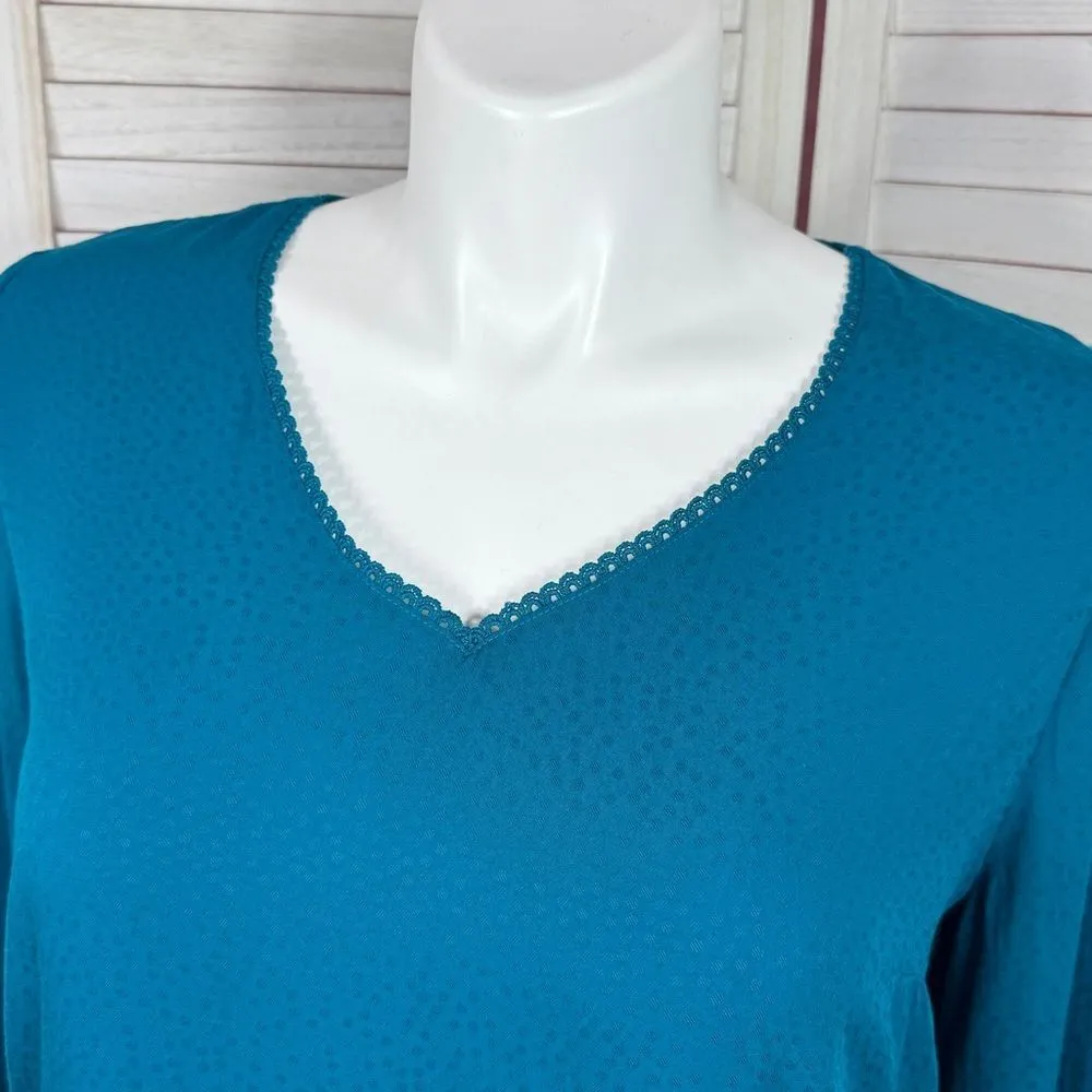 Fortune + Ivy Cutout Back Tie Eyelet Trim Blouse Teal‎ Blue Size Large - Image 6
