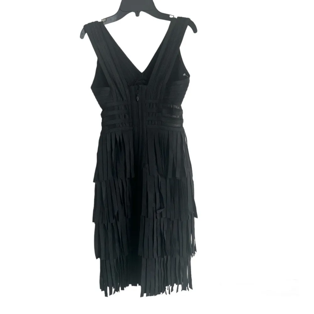 Black Bandage Fringe Gold Plate Mesh Mini Party Dress Small - Image 2