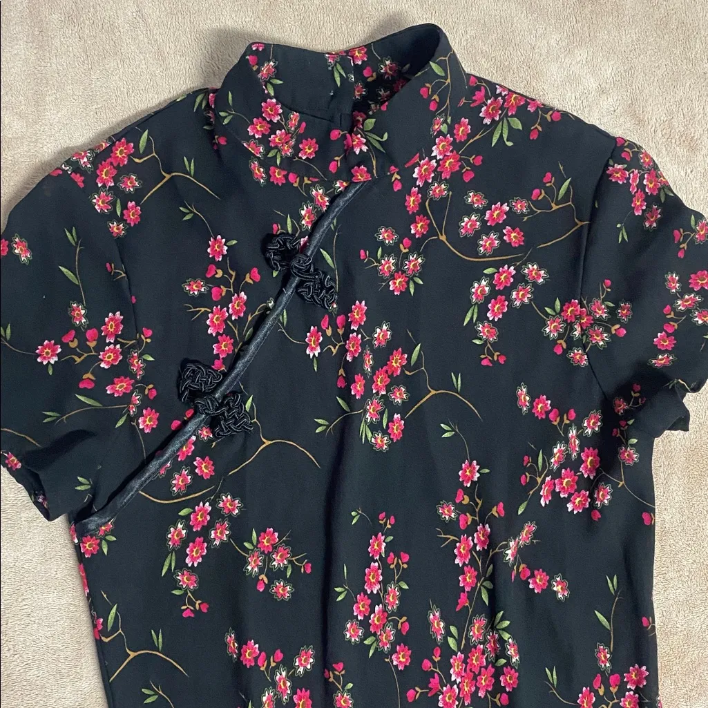 Charm, elegant cheongsam Floral Black and Pink Maxi Dress Size Small - Image 4