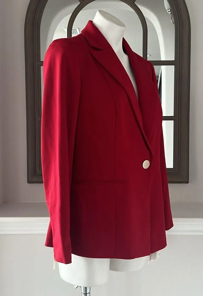 Kasper Zip Cuff Notched Collar One-Button Blazer in Red Petite Size 10, New $129 - Image 3
