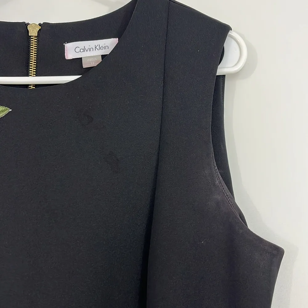 Calvin Klein Size 12 Black Sleeveless Sheath Floral Embroidered Dress - Image 4