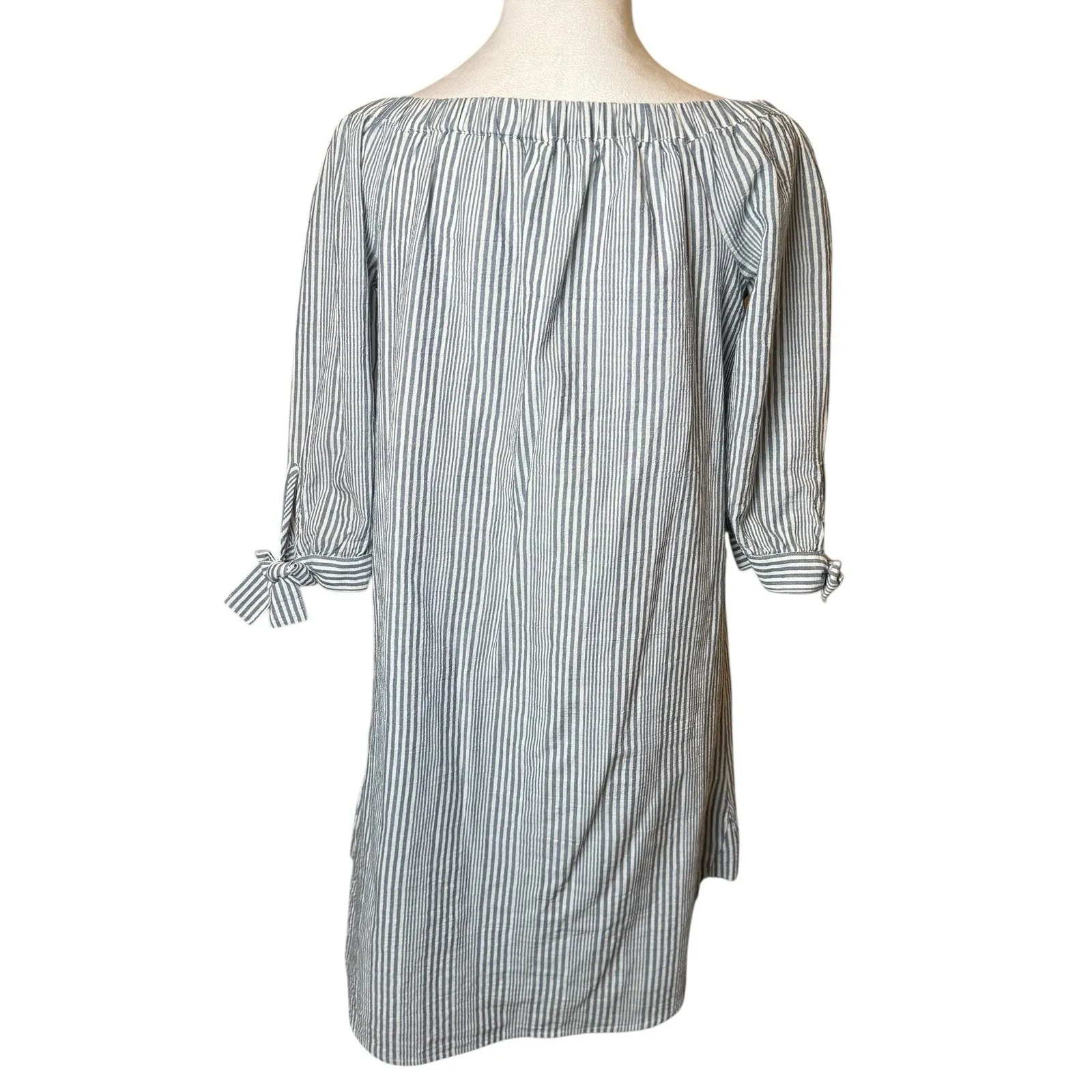 MADEWELL Blue & White Striped Off-Shoulder Shirt Dress XS Cotton Lined Nautical - Image 8