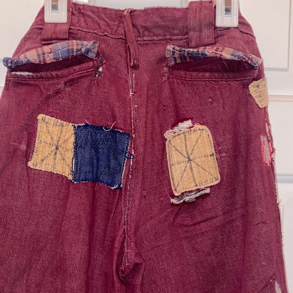 Women's70s Vintage Patchwork Flare Jeans Purple Size 24 - Image 10