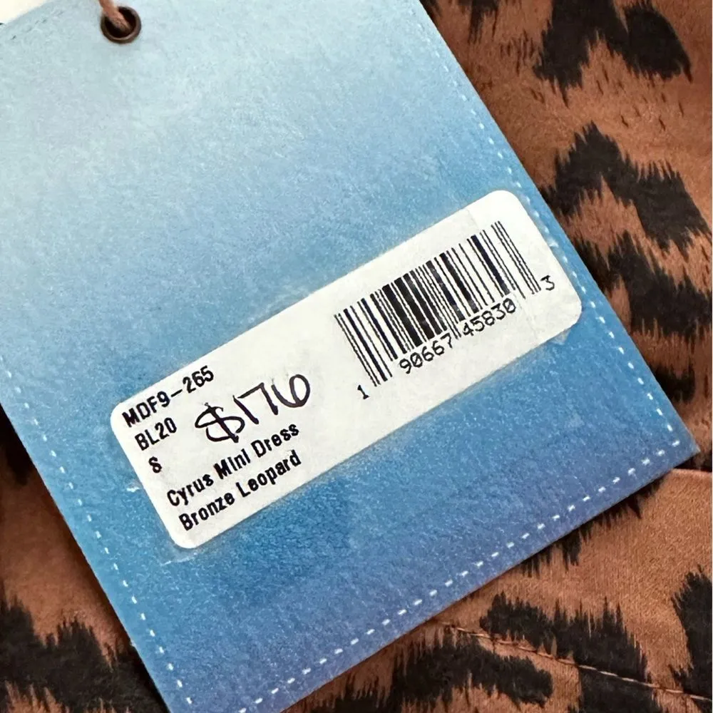 Show Me Your Mumu Women’s Small Mumu Blue Cyrus Mini Dress Bronze Leopard New NW - Image 5