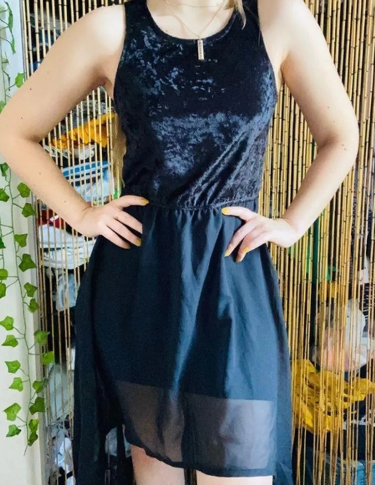 Y2K black velvet tank high low sheer long dress - Image 2