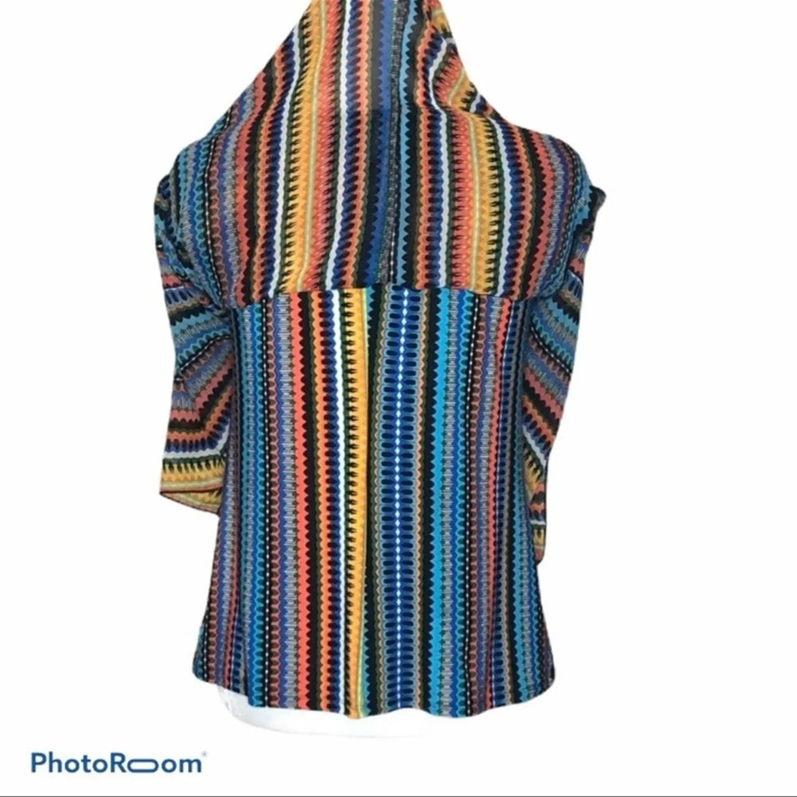Cato Vibrant Striped Ruffle Sleeve Split Front Layered Blouse Women’s M - Image 8