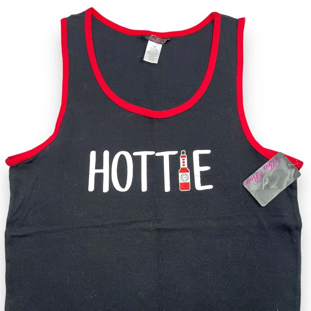 Ava Rose Womens Hottie Hot Sauce Tank Top Racerback Fitted Stretch Black Red 2X - Image 2