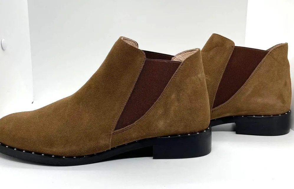 Patricia Green Palma Tan Leather Block Heel Studded Ankle High Boot Size 6 NEW - Image 5