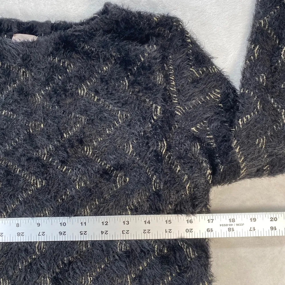 Chico's Fuzzy Metallic‎ Sweater Sparkle Party Top Black Gold Size S - Image 2