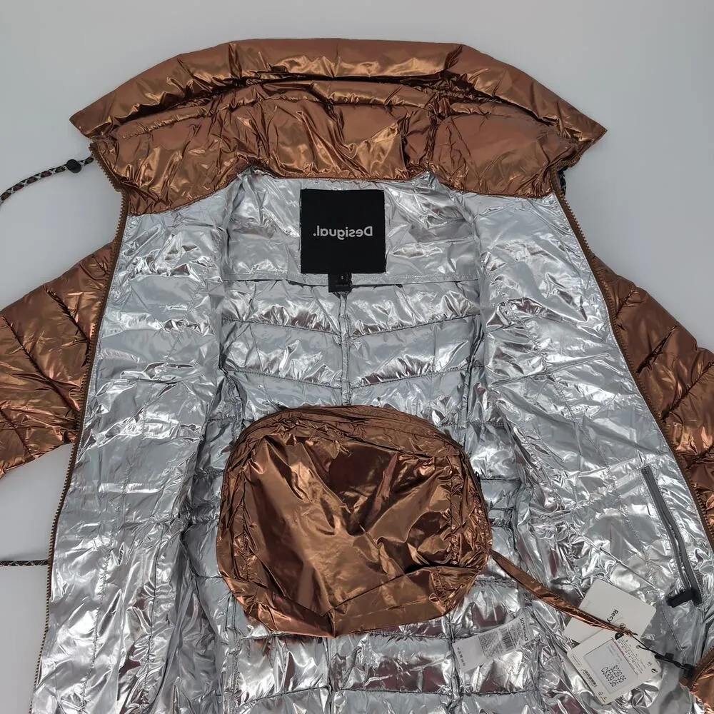 Desigual Jasmine Gold Metallic Puffer Padded Women's Jacket - US Size XS - NWT - Image 11