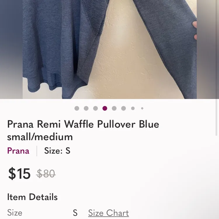 Prana “Remi” dusty blue waffle texture ribbed pullover long sleeve top. Small. - Image 9