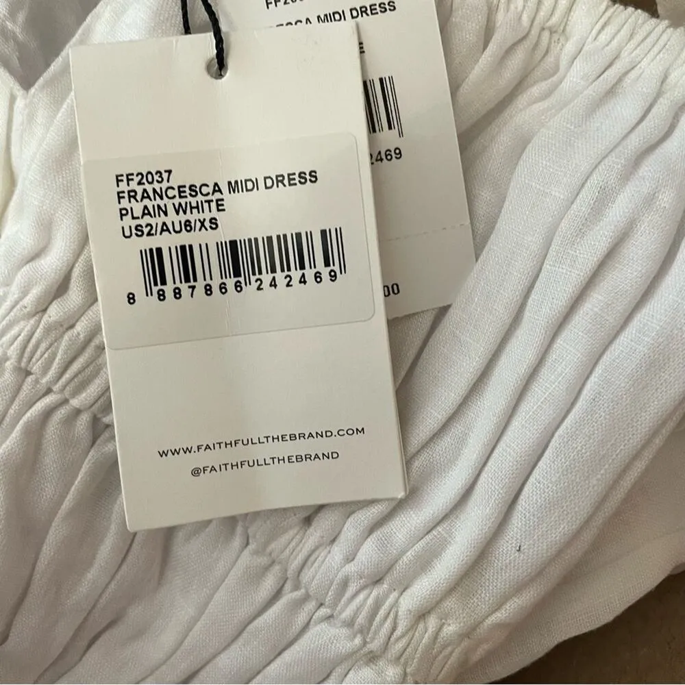 Faithfull the Brand Francesca Midi Dress Plain White Women’s Sz XS - Image 7