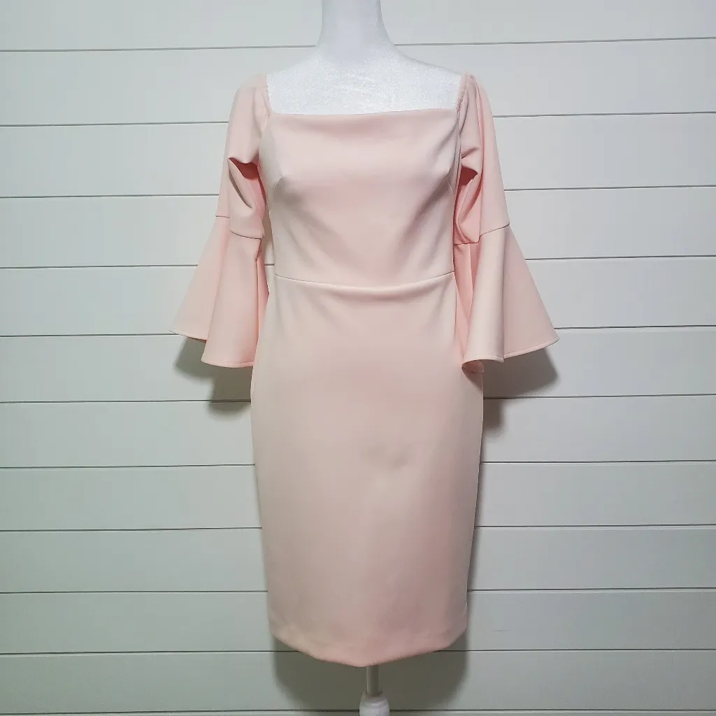 Betsey‎ Johnson Women's Pink Off-Shoulder Bell Sleeve Sheath Dress. Size: 4 - Image 2