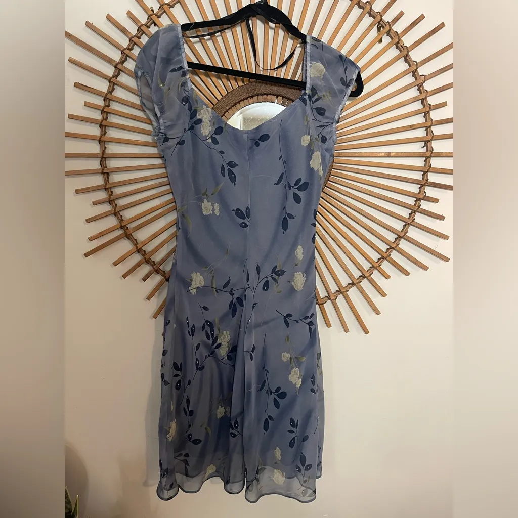 VTG 90’s/ Y2K Floral Blue Chiffon Midi Dress with Floral Print & Sparkles Bias - Image 8