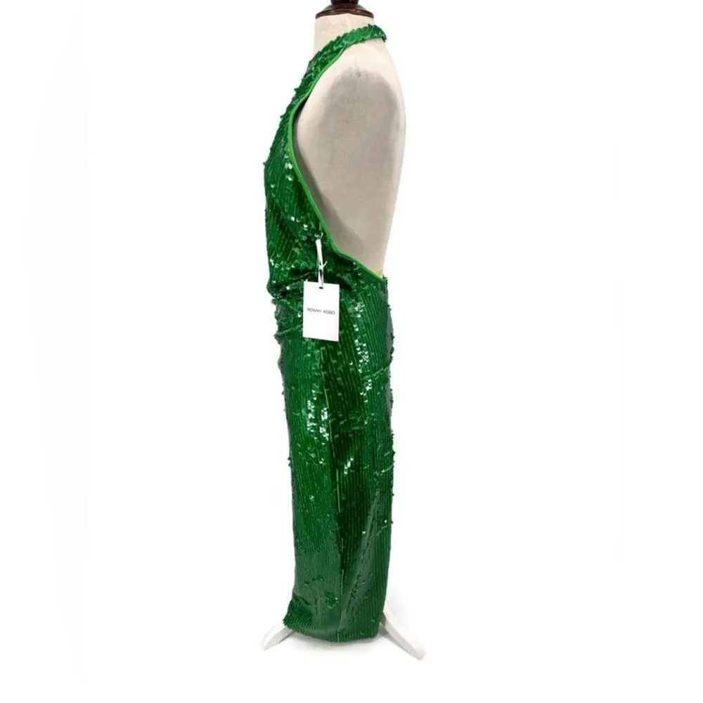 Ronny‎ Kobo Alix Green Sequined Halter Midi Gown New Small - Image 8