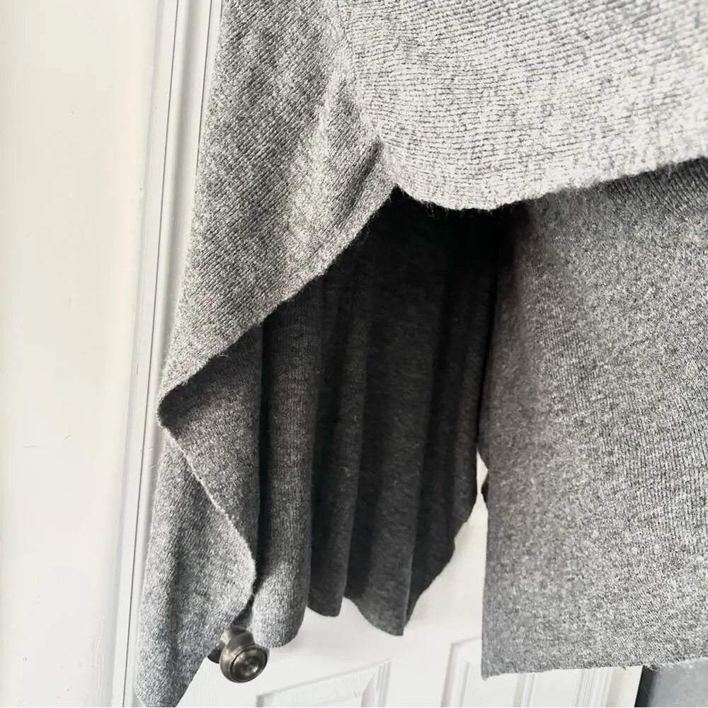 White House Black Market WHBM Grey Wool Blend Hooded Snap Button Poncho Cape S/M - Image 11