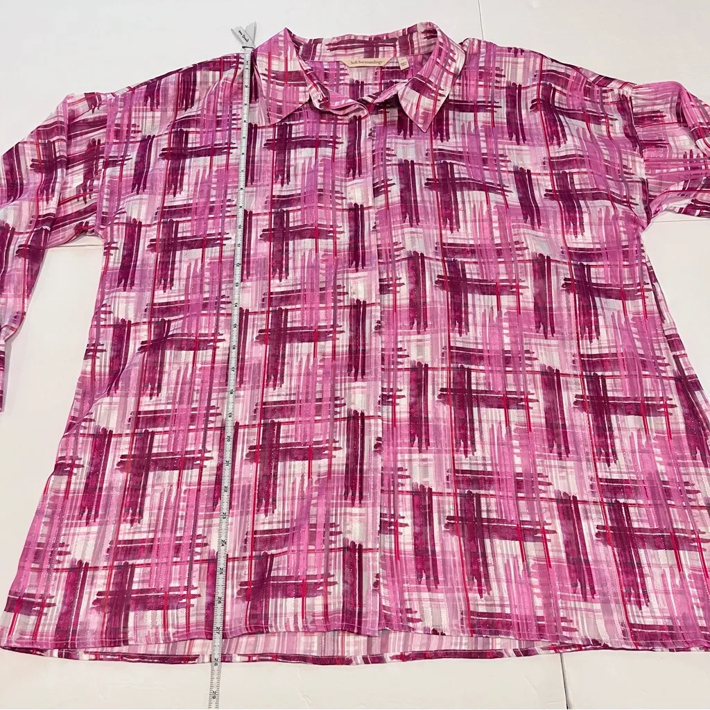 Soft Surroundings Magenta Pink Metallic Button Front Porta Top‎ LARGE - Image 9