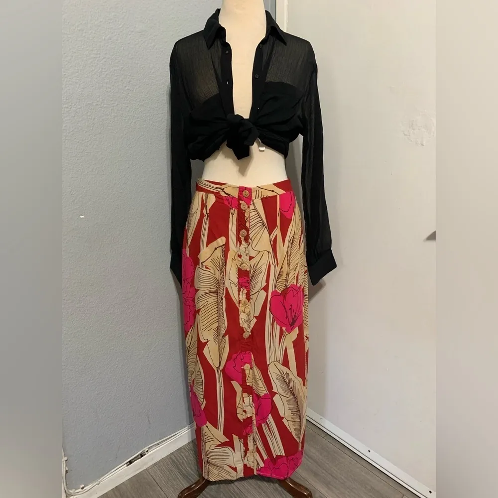 Zara New Women Bohemian Floral Print High Waisted Midi‎ Skirt Size M - Image 3