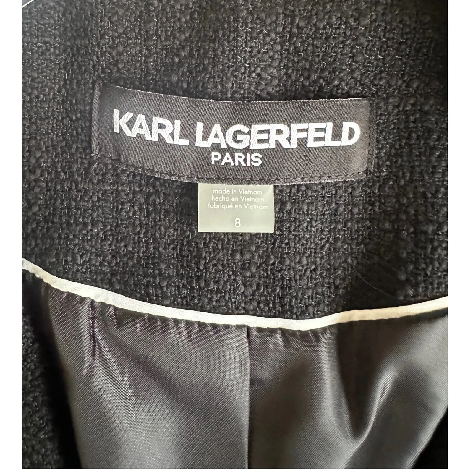 Karl Lagerfeld Paris Women Black Tweed Fringe Blazer Jacket Size 8 NEW - Image 3