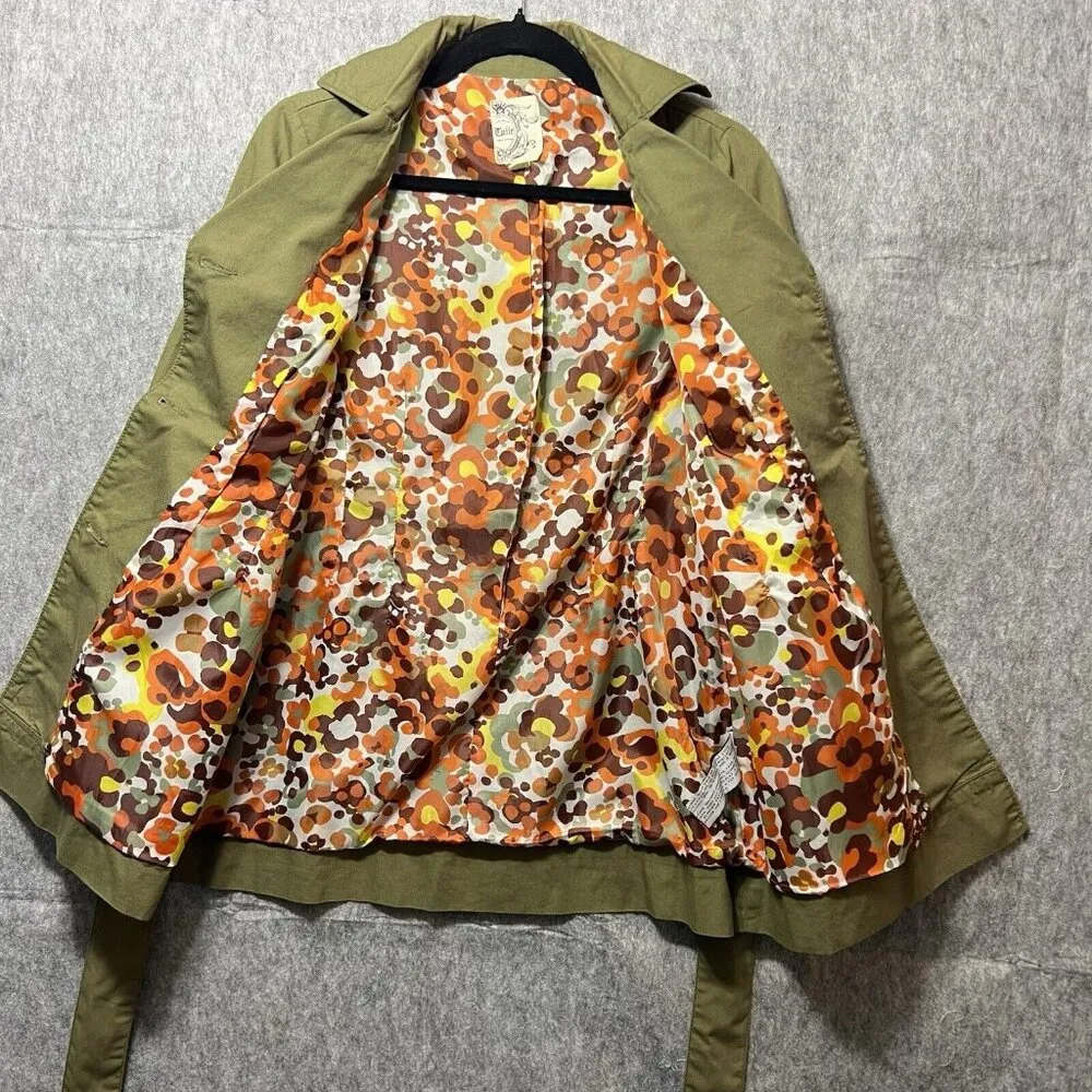 Anthropologie Tulle Jacket XS‎ Belted Trench Coat Green Button Front - Image 7