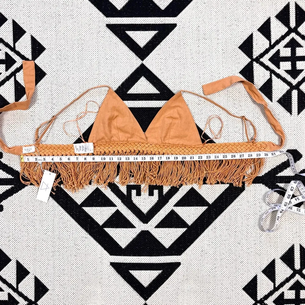 Sage The Label Giulia Boho Fringe Hem Crop Top in Rust Medium - Image 10