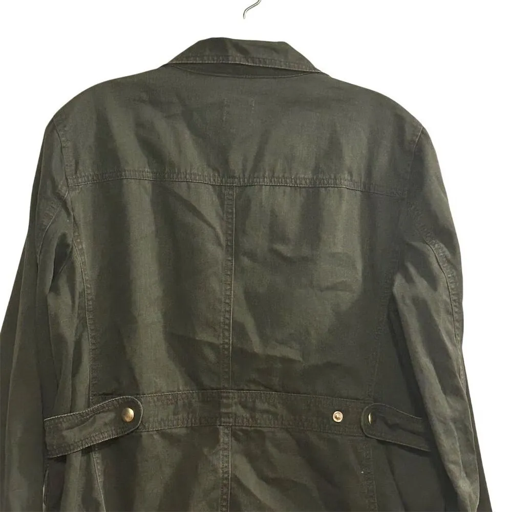 J. Crew Women's Green Twill Jacket M Resin-Coated Casual Long Sleeve - Image 16