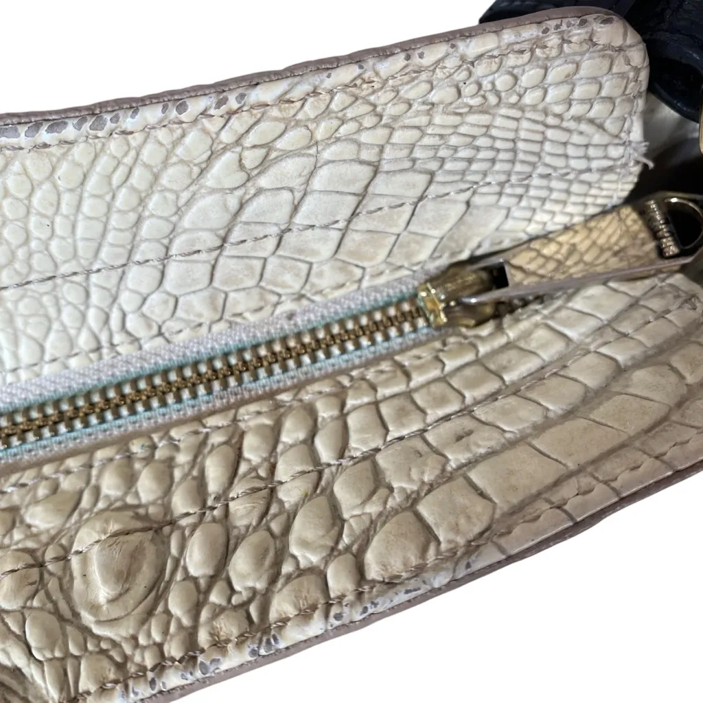 Brahmin Hillary Leather Croc Embossed Crossbody Purse Bag beige black tan - Image 5