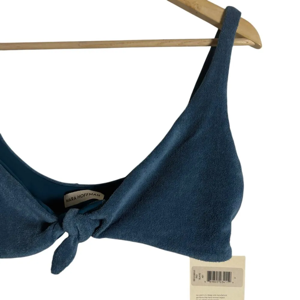 Mara Hoffman Rio Slate Blue Terry Knotted Tie Front Bikini Swimsuit Top D-Cup - Image 6