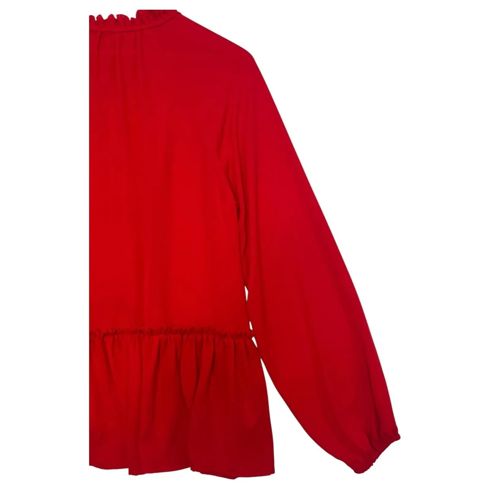 LOFT Blouse Womens Small Red Ruffle Peplum Long Sleeve Top Keyhole Holiday Sheer - Image 9