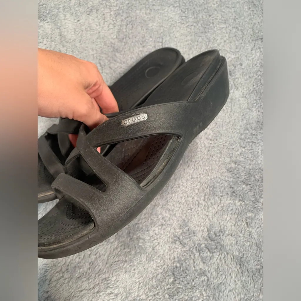 CROCS Black Strappy Slide Sandals - Image 2