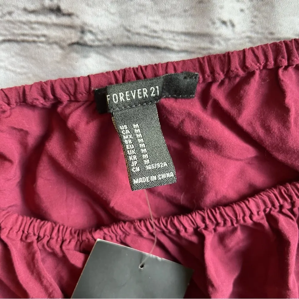 Forever 21 Off Shoulder Aubergine Layered Sleeve Boho Cropped Top Blouse NWT NEW - Image 5